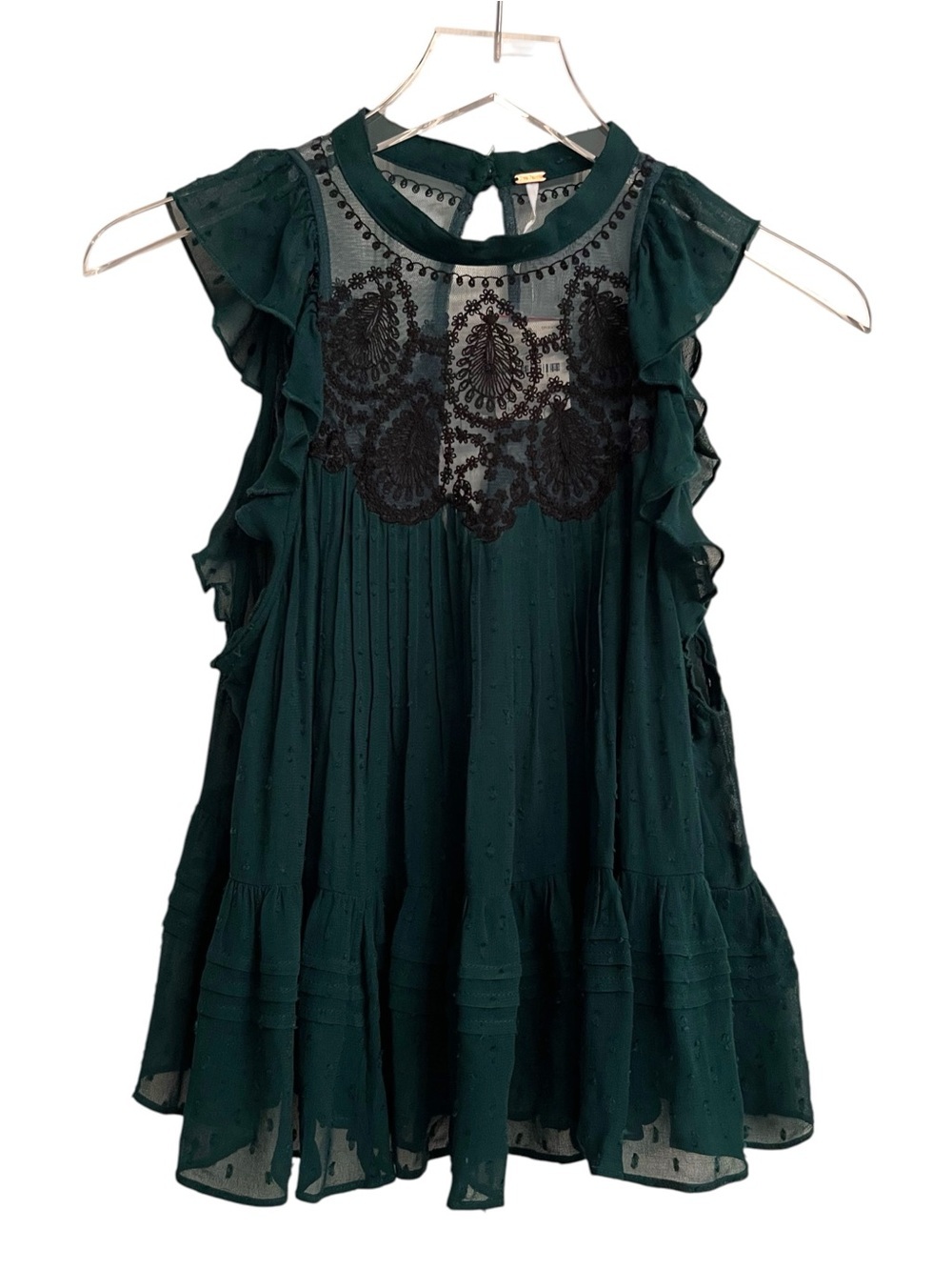 Free People Flowy Sleeveless Embroidered Emerald Green Blouse Size Small NWT - Picture 2 of 7